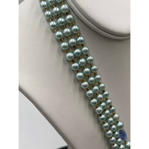 Japan Triple Strand Teal Blue
Beaded Necklace Graduated‎ Beads Hook Closure - Picture 6 of 11